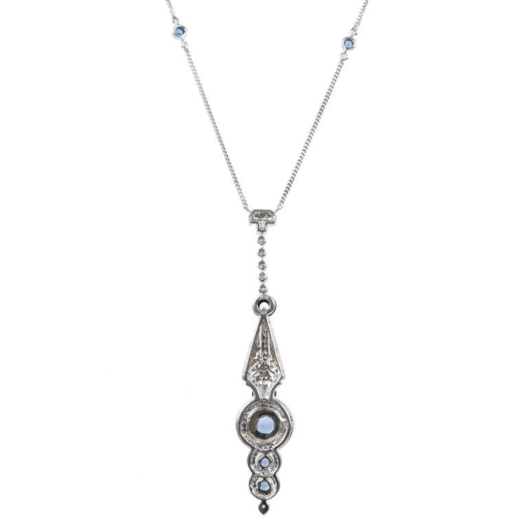 Onyx Saphir Diamant Weißgold Lavaliere Anhänger Halskette 1