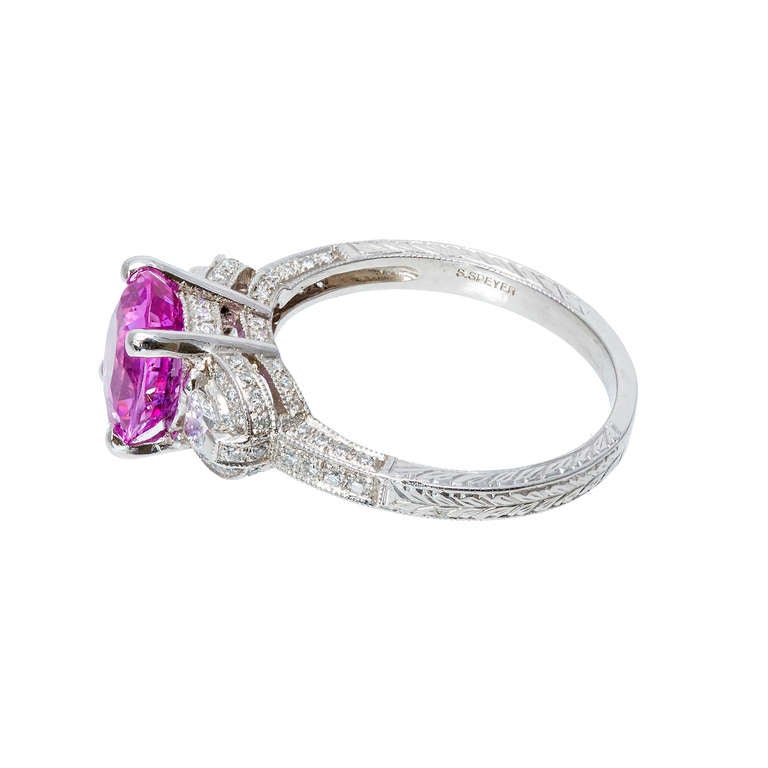 Oval Cut Peter Suchy 2.37 Carat Pink Sapphire Pave Diamond Platinum Engagement Ring