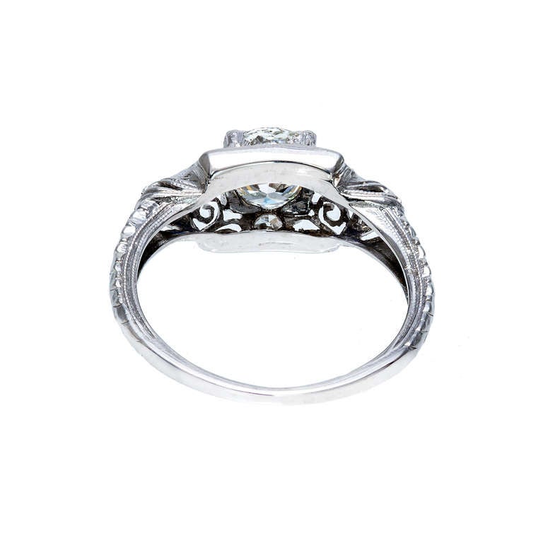 Women's Art Deco EGL Certified .73 Carat Diamond Sapphire Platinum Engagement Ring