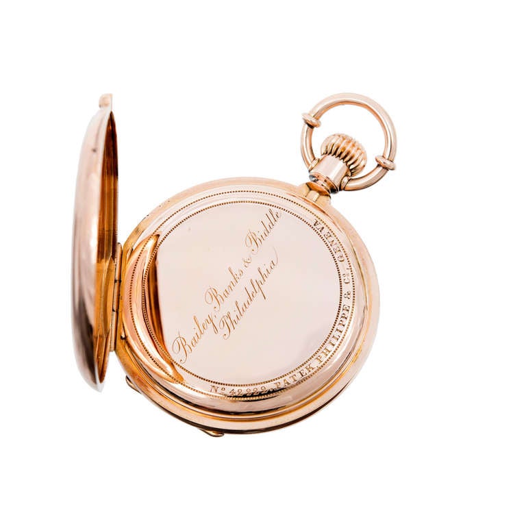 Patek Phillipe Rose Gold Demi-Hunter Cased Pocket Watch circa 1872 In Good Condition In Stamford, CT