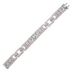 Diamond Emerald Art Deco Platinum Bracelet 12