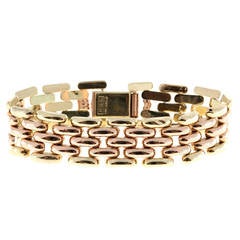 Retro Pink and Green Gold Hinged Five Row Link Bracelet