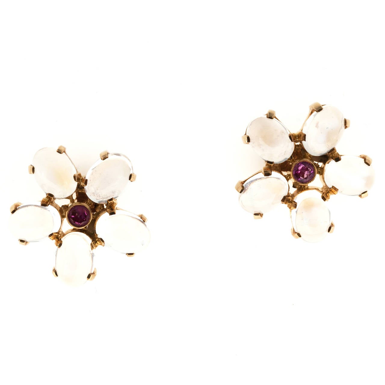 Tiffany & Co. Moonstone Ruby Gold Earrings 3