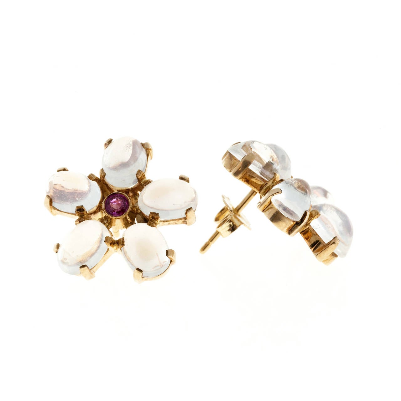 Tiffany & Co. Moonstone Ruby Gold Earrings 2