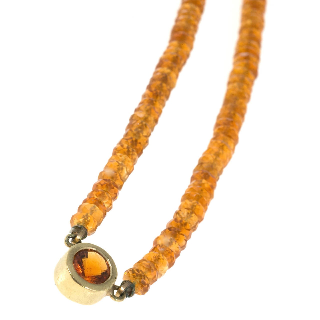 Designer natural untreated Citrine faceted bead necklace. Stamped RR for Robin Rotenier.

1 Natural untreated yellowish orange Citrine Quartz. GIA certificate# 2155048211. Approx. 80.00cts total
145 4.4 to 4.7mm natural Quartz Rondelle beads
18k