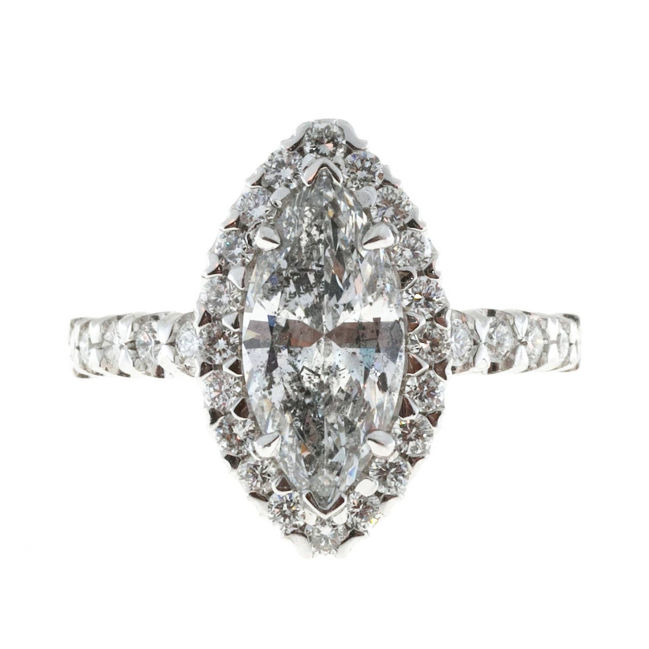 Rare Ideal cut Marquise shape diamond, end to end sparkle, excellent value because the size is that of a 2.25ct to 2.50ct diamond with weight and price at 1.92ct. The setting was designed and made in the Peter Suchy Workshop just to show off the