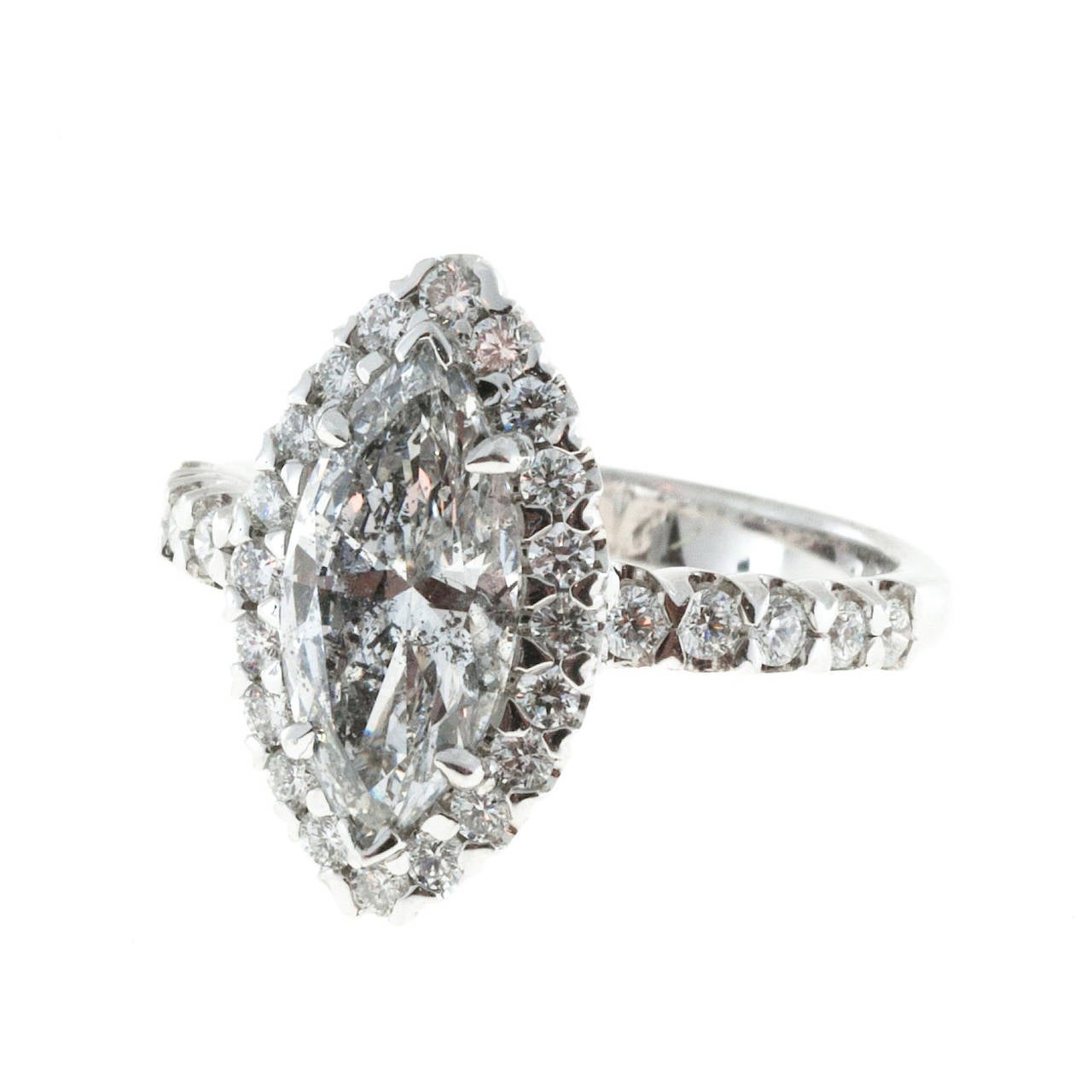 Peter Suchy Marquise Diamond Halo Platinum Ring In Good Condition In Stamford, CT