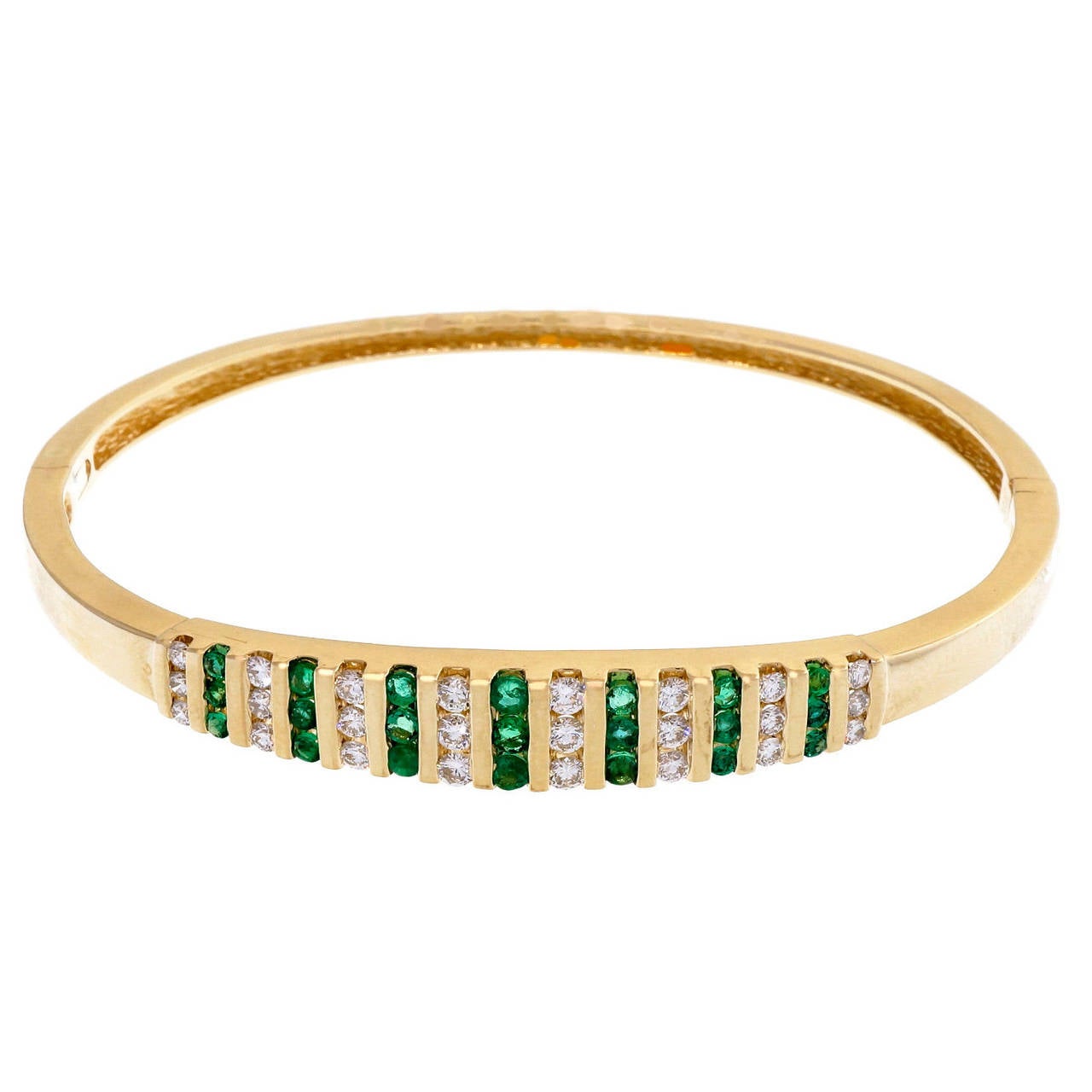 Emerald Diamond Gold Hinged Bangle Bracelet at 1stDibs emerald and