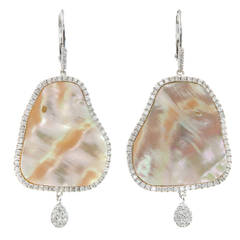 Meira T Mother of Pearl Diamond Gold Dangle Earrings 8