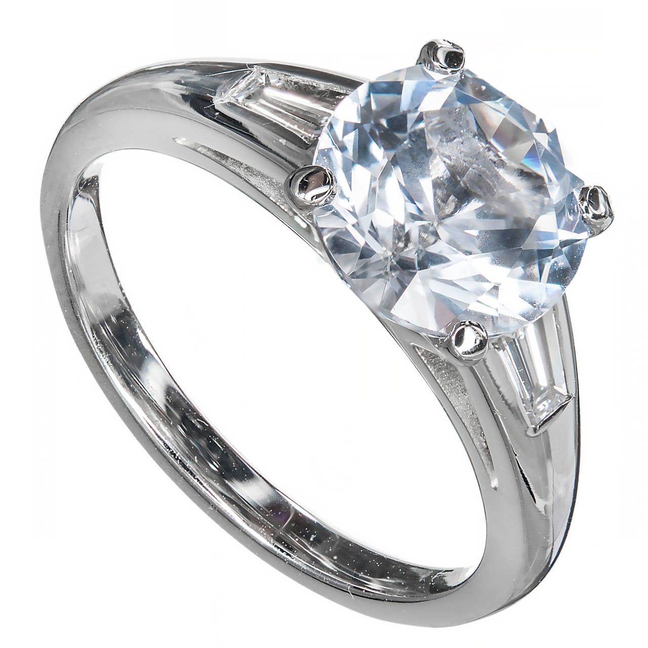 Natural Light Grey Blue Sapphire Diamond Platinum Ring