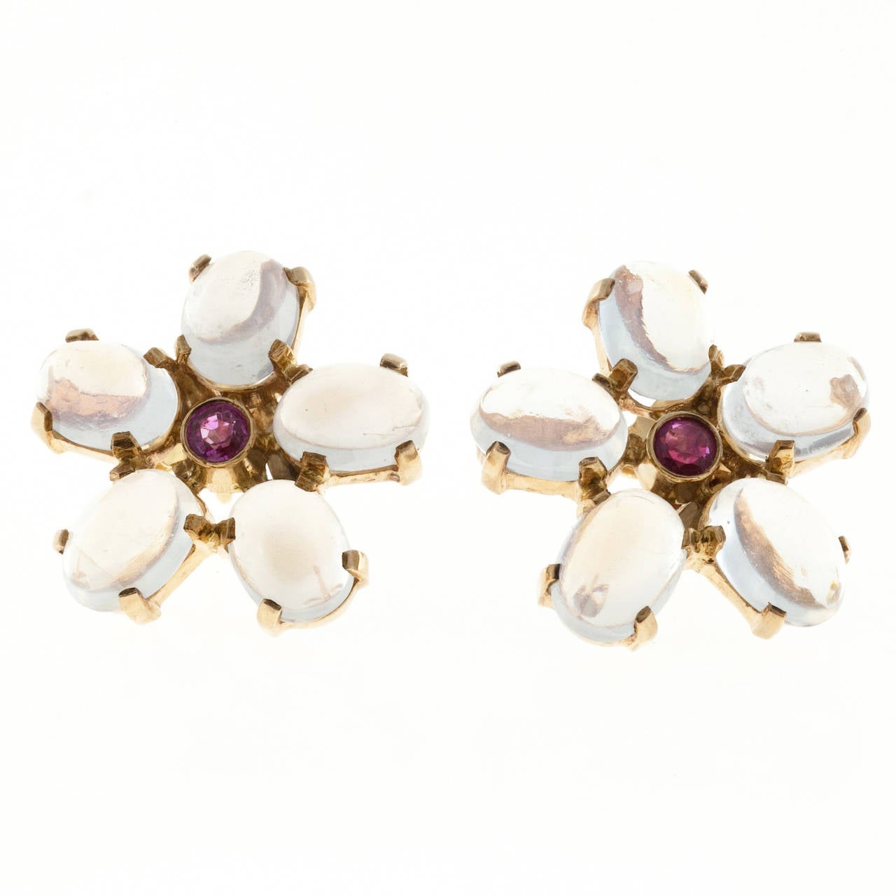 Tiffany & Co. Moonstone Ruby Gold Earrings