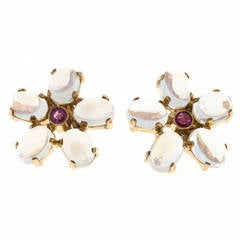 Tiffany & Co. Moonstone Ruby Gold Earrings