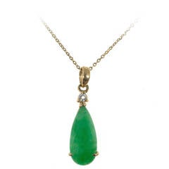 Jadeite Jade Diamond Gold Pear Shaped Pendant Necklace 3