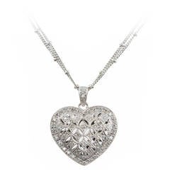 Vintage Diamond Gold Open Work Heart Locket Pendant Chain