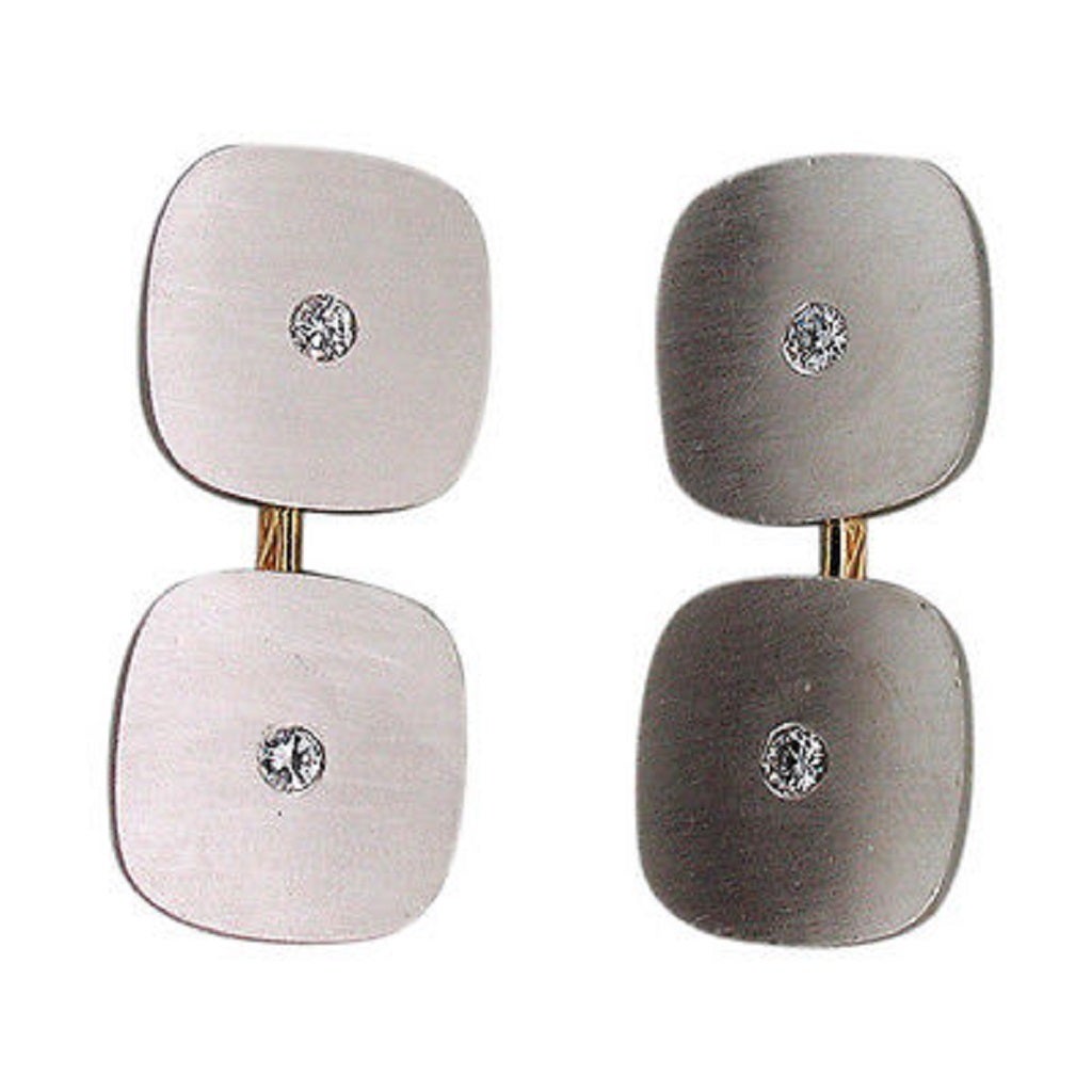 Men's Tiffany & Co. Diamond Gold Platinum Double Sided Cufflinks For Sale
