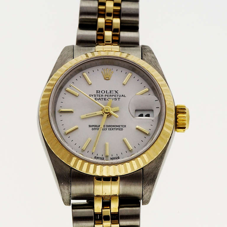Rolex Lady's Stainless Steel and Yellow Gold Datejust Wristwatch Ref 79173 In Good Condition In Stamford, CT
