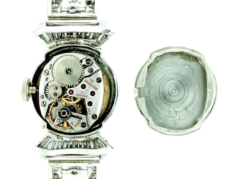 Hamiliton Lady's Platinum and Diamond Concealed Dial Watch Retailed by Tiffany 4