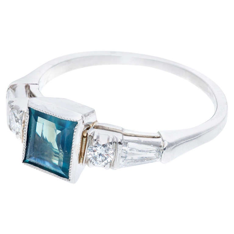 Art Deco Natural Alexandrite Diamond Platinum Ring