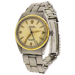Vintage Rolex Stainless Steel and Yellow Gold Oyster Perpetual Wristwatch Ref 6285