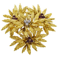 Tiffany & Co. Ruby Diamond Gold Pin