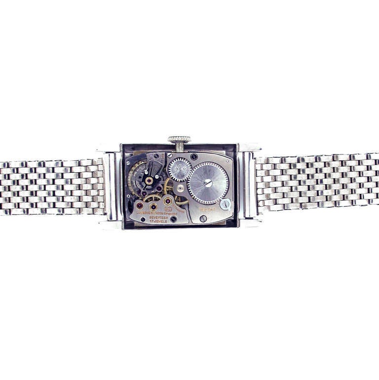 Longines Palladium Rectangular Wristwatch Retailed by Tiffany & Co. circa 1940s 1