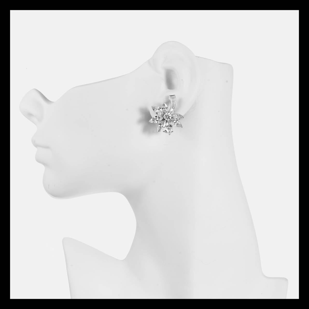 Women's 8.91 Carat Diamond Platinum Flower Clip Post Earrings For Sale