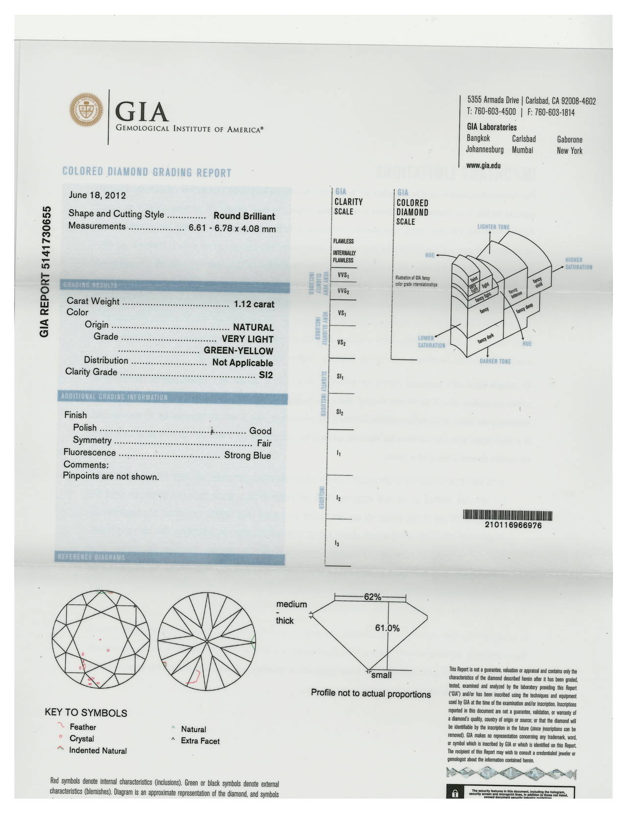 Round Cut GIA Certified 1.12 Carat Green Yellow Round Diamond Platinum Engagement Ring For Sale