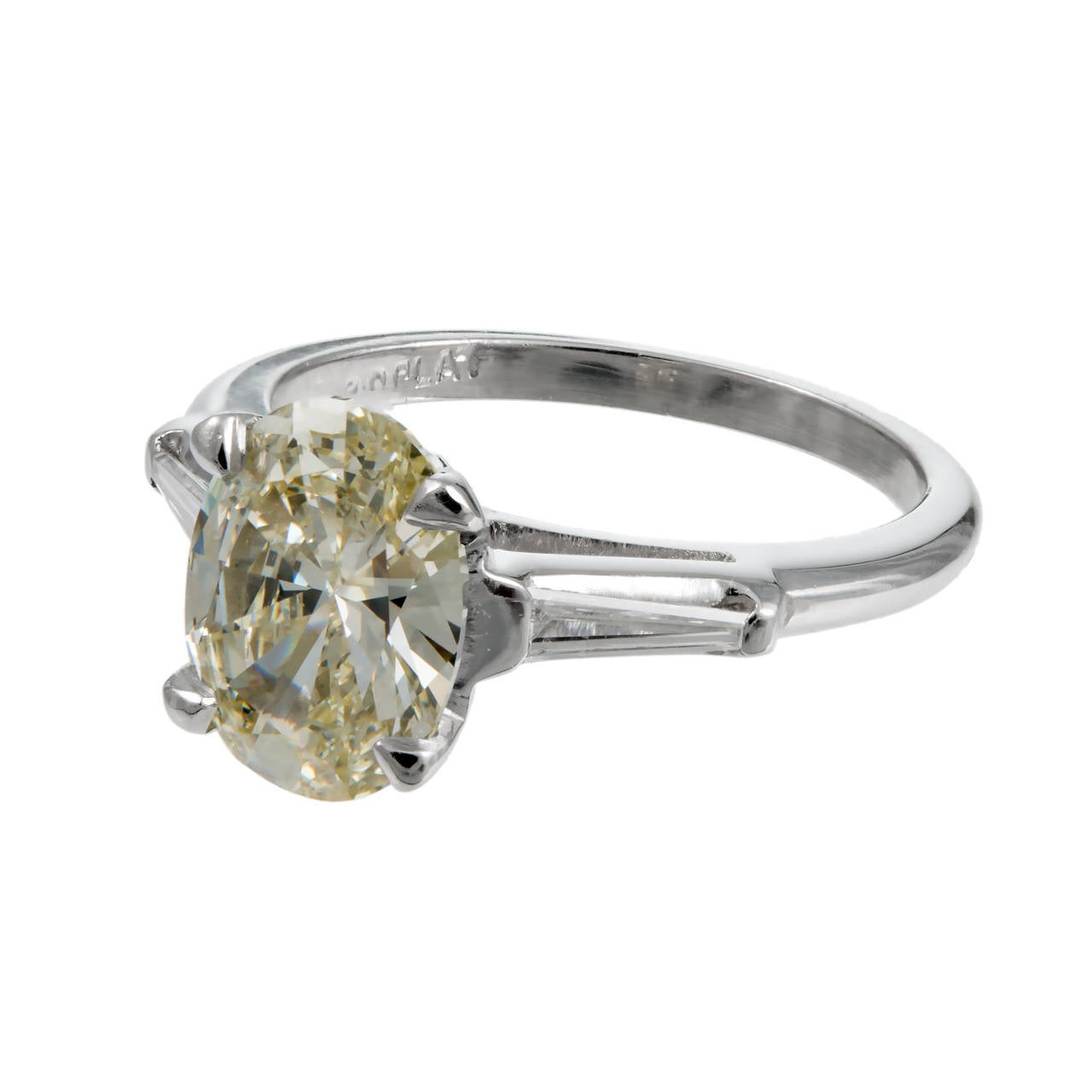 Oval Light Yellow Diamond Platinum Baguette Engagement Ring 3