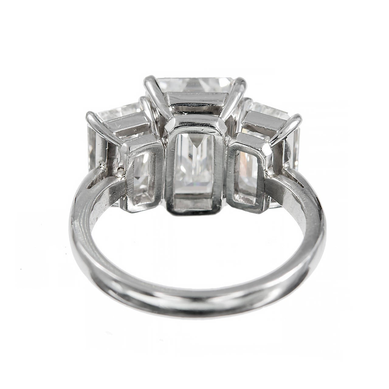 5.02 Carats Three-Stone Emerald-Cut Diamond Platinum Ring, GIA Certified 5