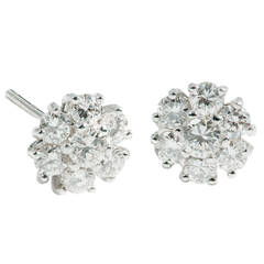 Diamond Gold Flower Cluster Earrings 1