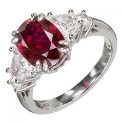 Peter Suchy 2.96 Carat Red Oval Ruby Diamond Platinum Engagement Ring