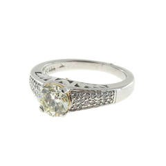 Natural 1.12 Carat GIA Cert Green Yellow Round Diamond Platinum Engagement Ring 4