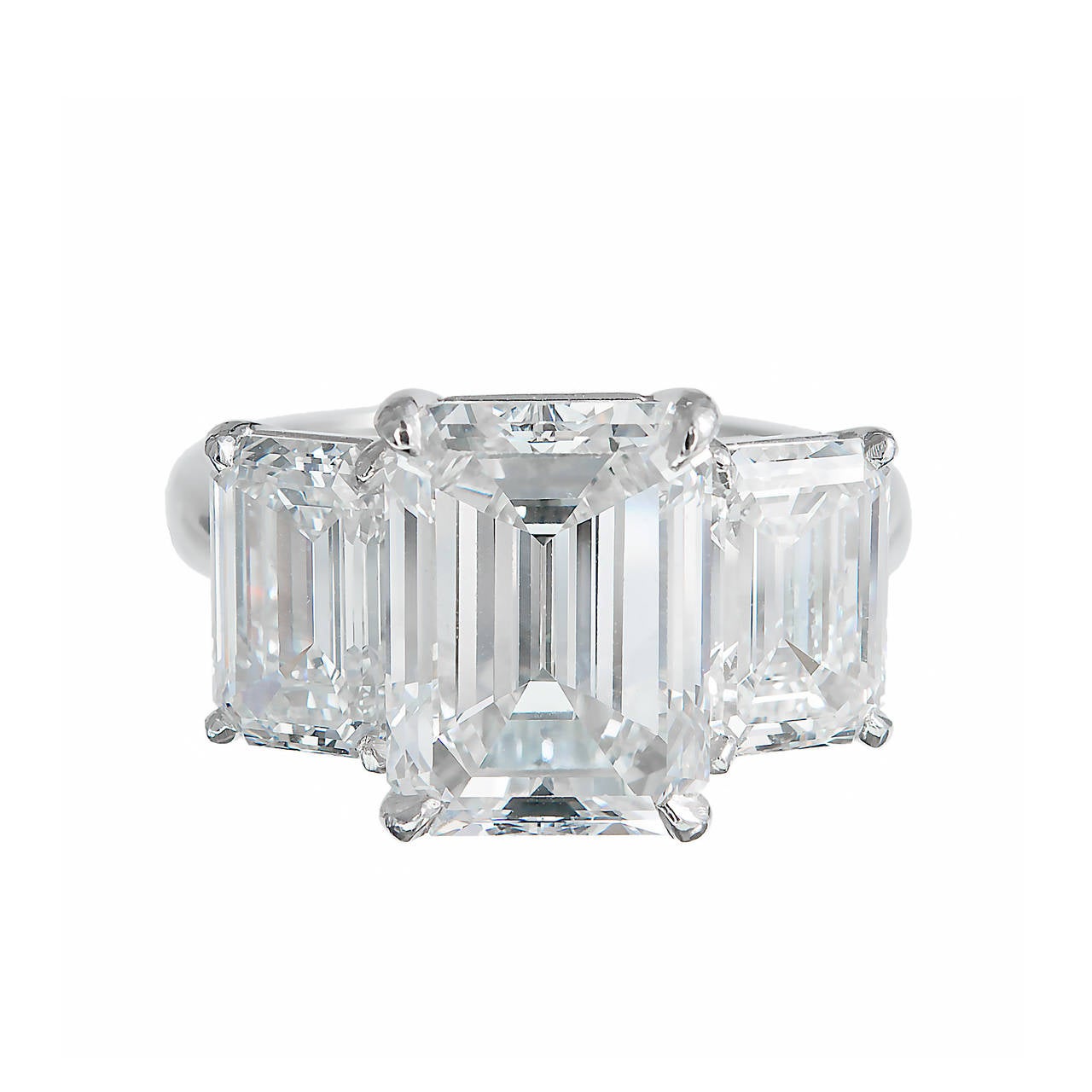 5.02 Carats Three-Stone Emerald-Cut Diamond Platinum Ring, GIA Certified
