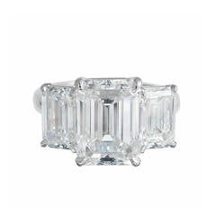 Vintage 5.02 Carats Three-Stone Emerald-Cut Diamond Platinum Ring, GIA Certified