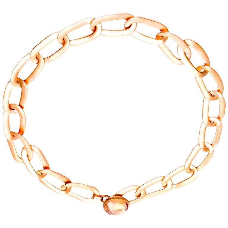 Pomellato Pink Gold and Quartz Oval Link Necklace