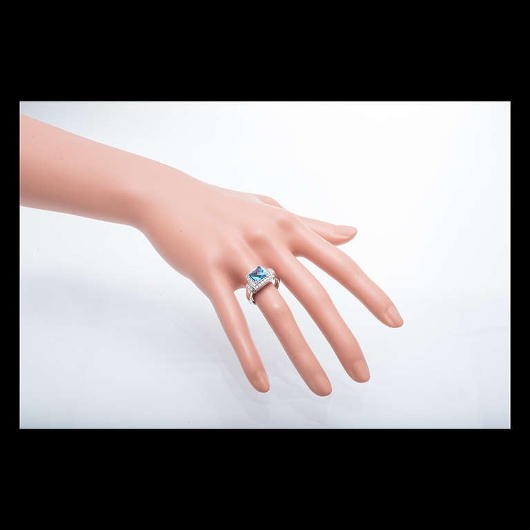 Women's 2.00 Carat Blue Topaz Diamond Halo White Gold Ring
