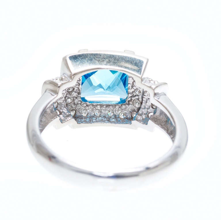 2.00 Carat Blue Topaz Diamond Halo White Gold Ring 1