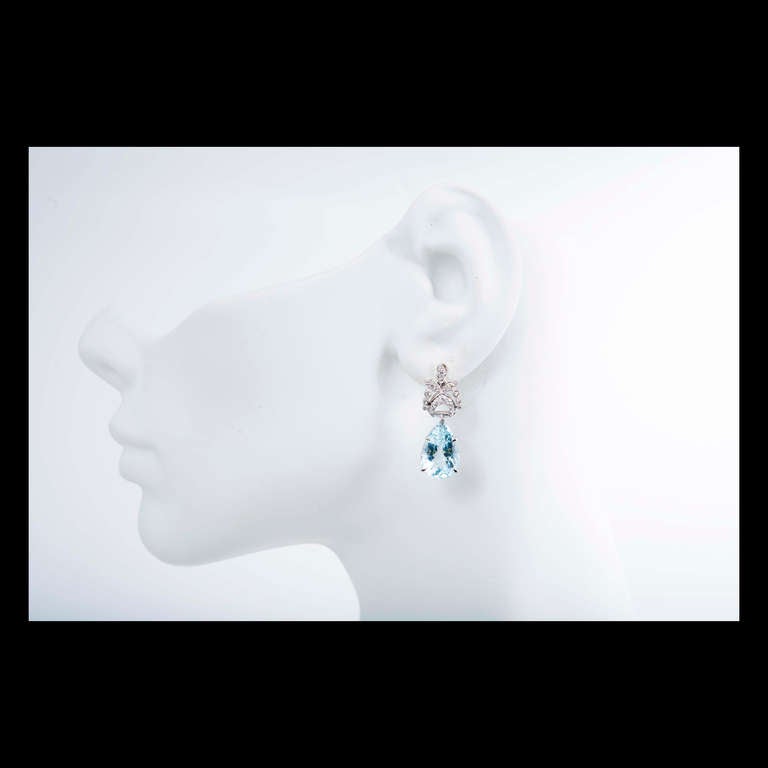 Revival Pear Aqua And Diamond Platinum Dangle Earrings