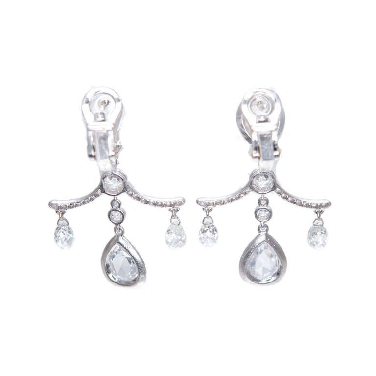 Fred Leighton 5.80 Carat Pear Cut Briolette Diamond Platinum Dangle Earrings In Excellent Condition For Sale In Stamford, CT