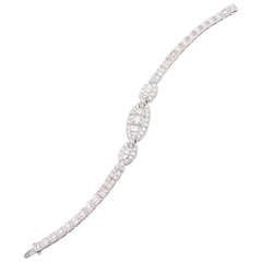 Art Deco Round Square Diamond Platinum Hinged Link Bracelet