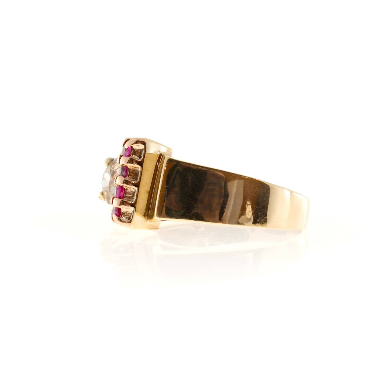 Round Cut Brown Diamond and Ruby Rose Gold Platinum Ring For Sale