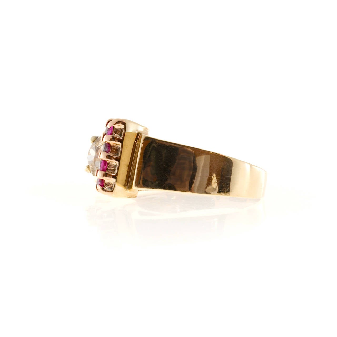 Brauner Diamant- und Rubin-Roségold-Platin-Ring (Rundschliff) im Angebot