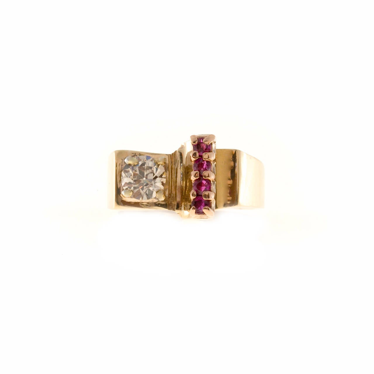 Women's Brown Diamond and Ruby Rose Gold Platinum Ring For Sale