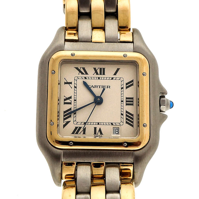 Cartier Stainless Steel and Yellow Gold Panther Wristwatch with Date circa 2000 In Good Condition In Stamford, CT