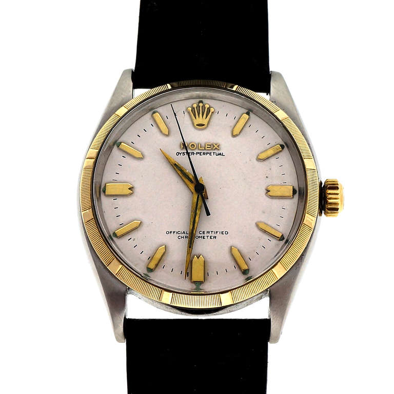 Rolex Stainless Steel and Yellow Gold Oyster Perpetual Wristwatch Ref 6565 In Good Condition In Stamford, CT