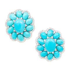 Turquoise and Diamond White Gold Earrings