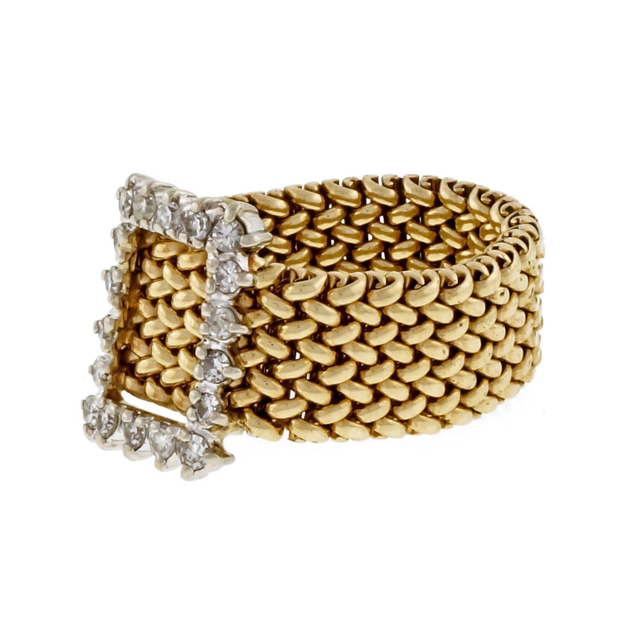 Diamond Gold Mesh Buckle Ring at 1stDibs | mesh buckle rings