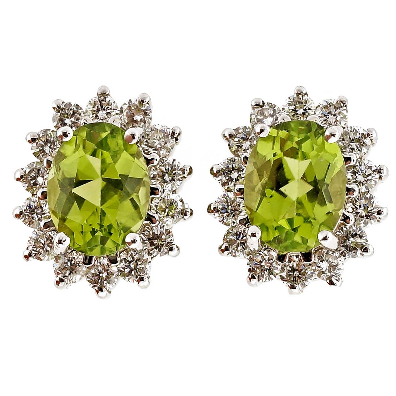 Oval Peridot Diamond Gold Earrings For Sale at 1stdibs