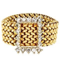 Diamond Gold Mesh Buckle Ring