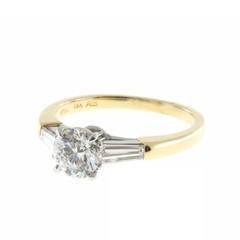 Round .90 Carat GIA Cert Diamond Tapered Baguette Gold Platinum Ring 9